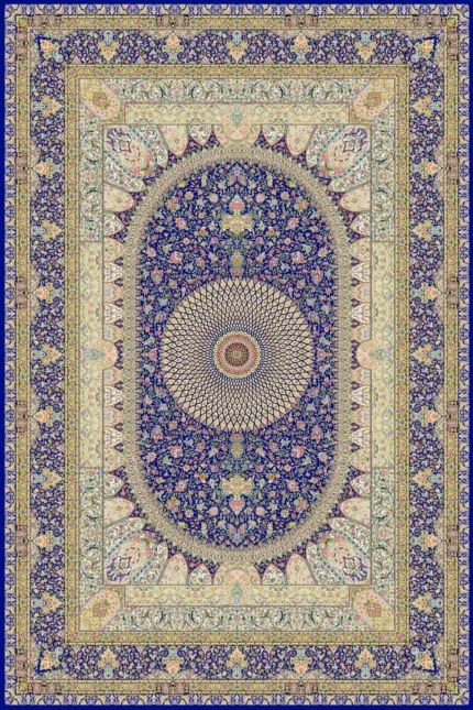 فرش ابریشم ماشینی 1600 شانه سرمه ای
