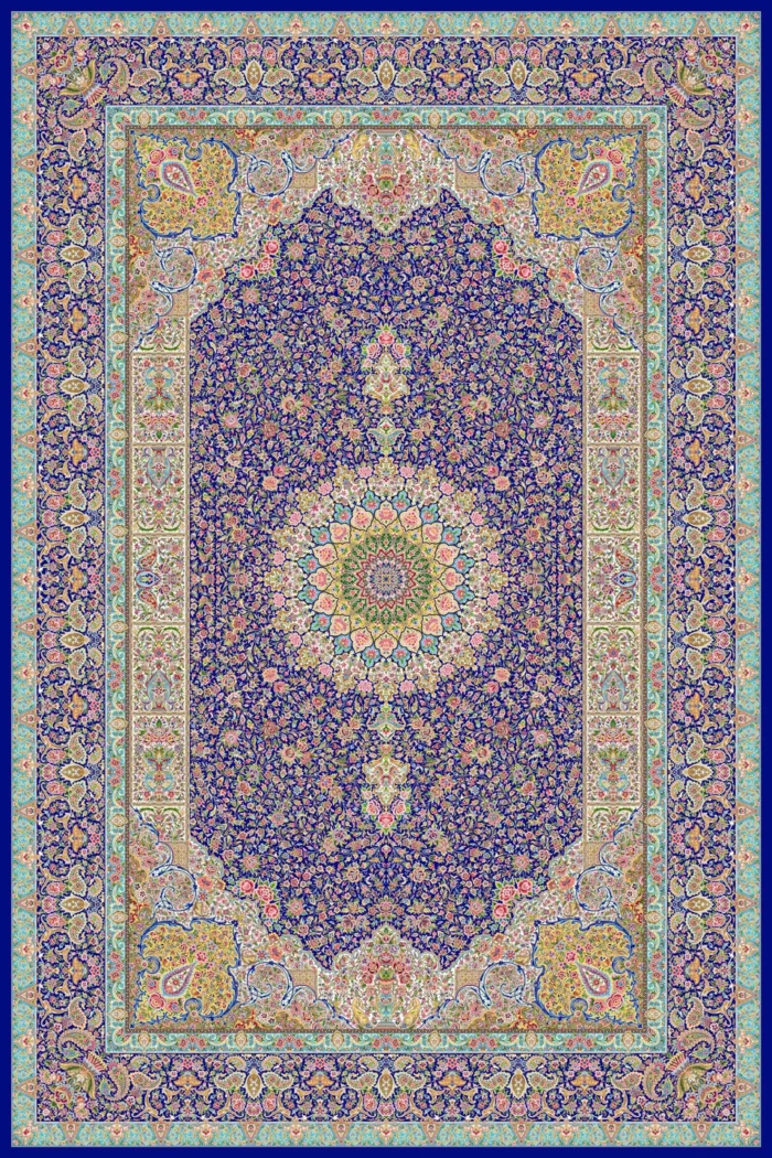فرش ابریشم ماشینی 1600 شانه کد 160065 سرمه ای