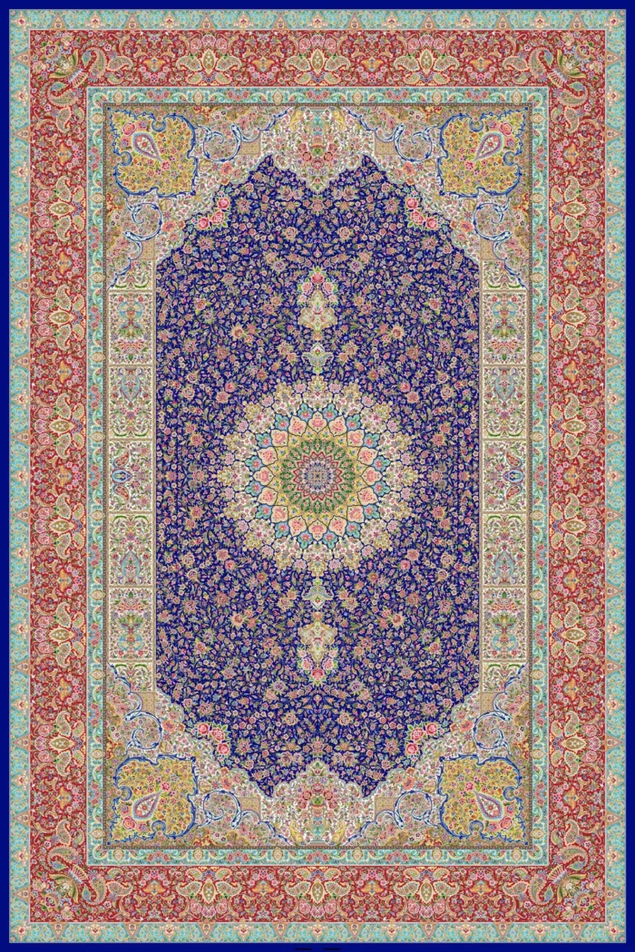 فرش ابریشم ماشینی 1600 شانه کد 160065 سرمه ای آبی