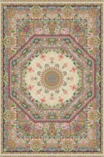 فرش ابریشم ماشینی 1600 شانه بژ