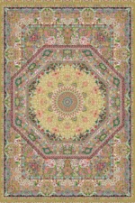 فرش ابریشم ماشینی 1600 شانه خردلی