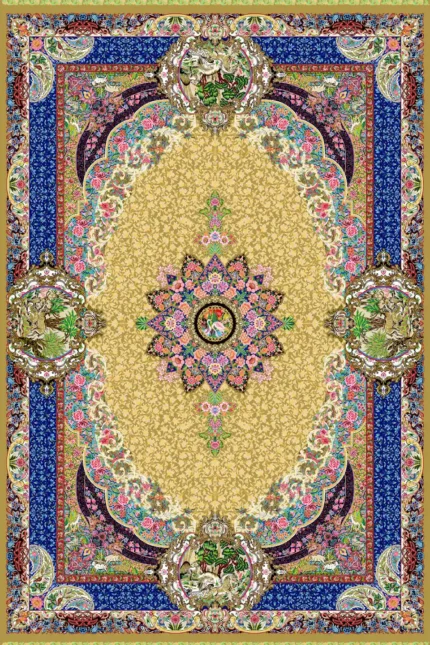Machine-woven silk carpet, 1600 reeds, mustard