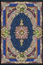 Machine-woven silk carpet, 1600 reeds, navy blue