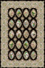 فرش ابریشم ماشینی 1600 شانه مشکی