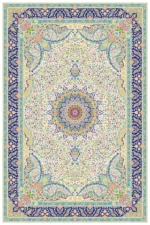 فرش ابریشم ماشینی 1600 شانه کد 160065 کرم سرمه ای