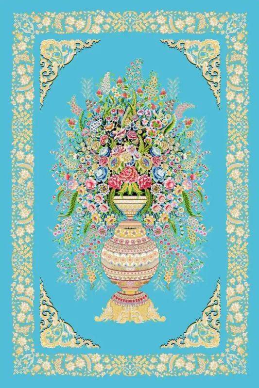 فرش ابریشم ماشینی 1600 شانه آبی