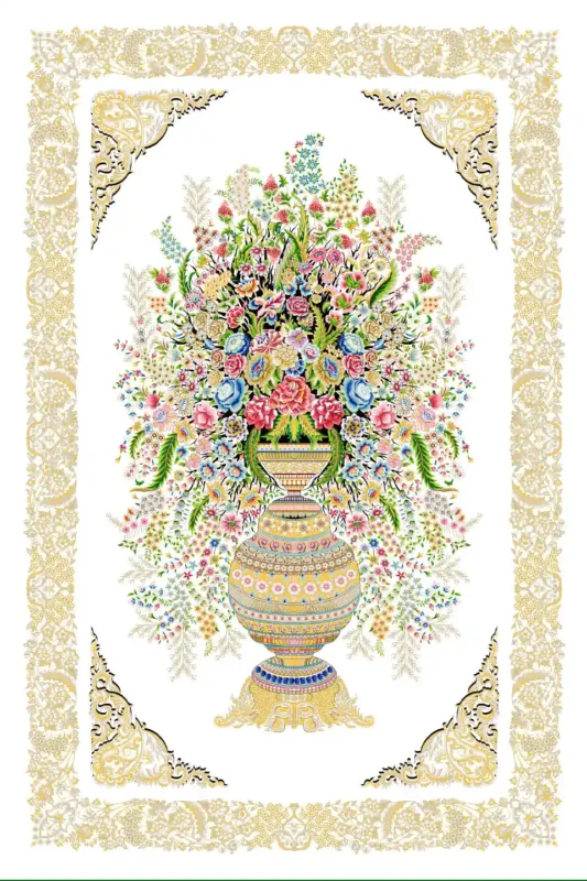 فرش ابریشم ماشینی 1600 شانه کرم