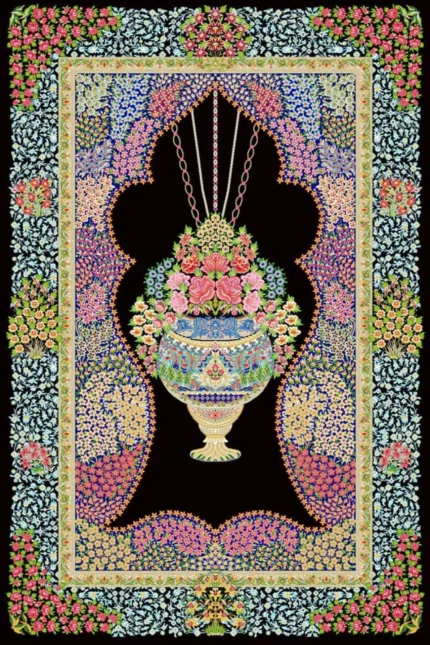 تابلو فرش ابریشم ماشینی 1600 شانه مشکی