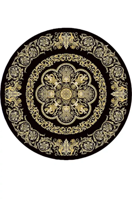 Machine-woven circle silk carpet, 1600 reeds, black