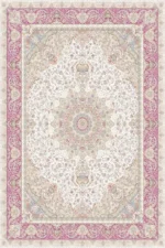 فرش اکریلیک ماشینی 1500 شانه طرح نورا کرم لاکی