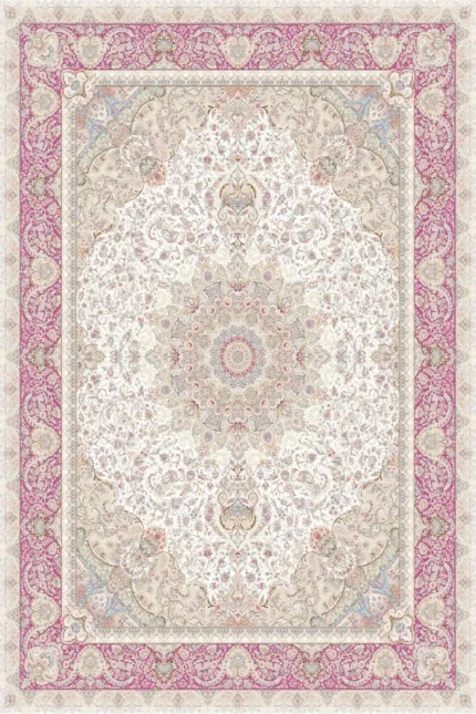 1500-Reed Machine-Made Acrylic Carpet in Nura Design, Cream-Red Color