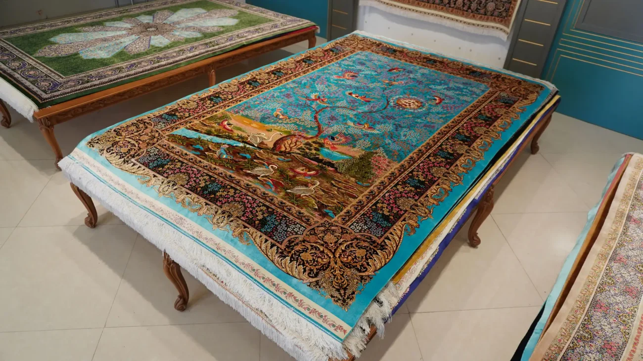 فرش ابریشم ماشینی 160049 آبی