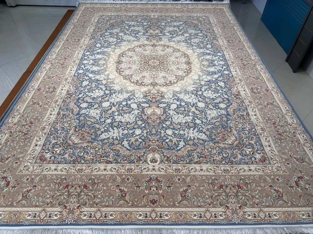 فرش اکریلیک 1500 شانه خاطره کویر کاشان طرح نفس آبی