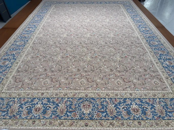 فرش اکریلیک 1500 شانه خاطره کویر کاشان طرح هما شکلاتی آبی