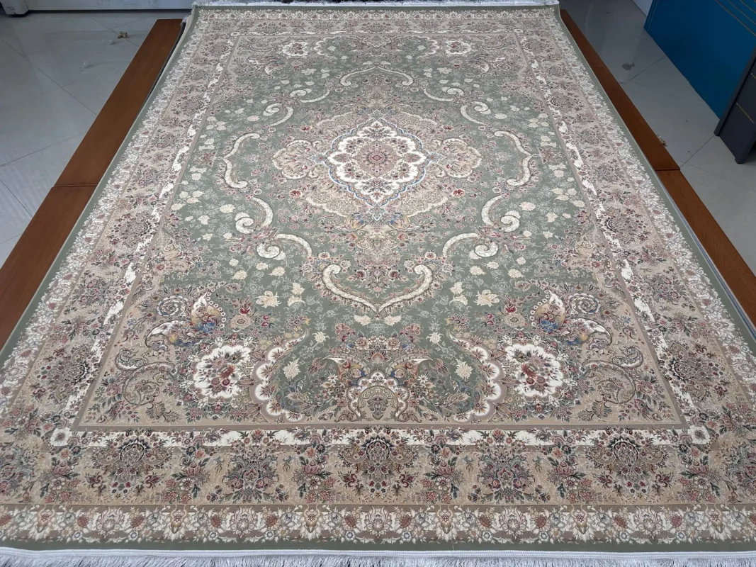 فرش اکریلیک ماشینی خاطره کویر کاشان طرح خطیبی سبز