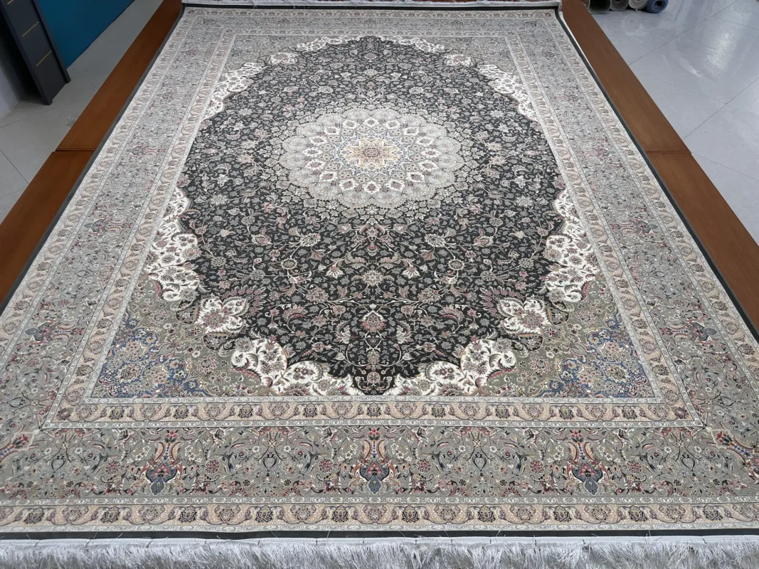 فرش اکریلیک ماشینی خاطره کویر کاشان طرح مستانه دودی