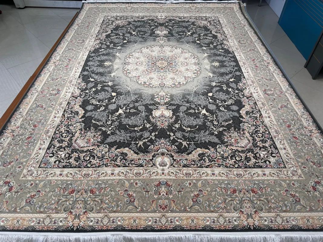 فرش اکریلیک 1500 شانه خاطره کویر کاشان طرح نفس دودی