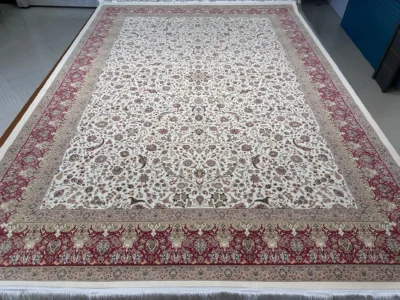 فرش اکریلیک ماشینی خاطره کویر کاشان طرح گل افشان سفید