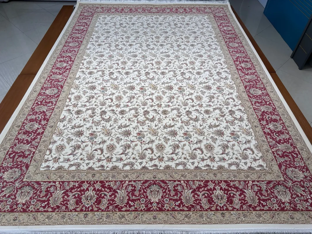 فرش اکریلیک 1500 شانه خاطره کویر کاشان طرح هما سفید لاکی