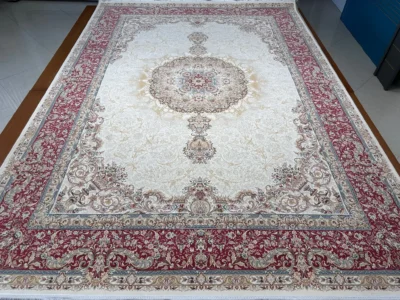 فرش اکریلیک 1500 شانه خاطره کویر کاشان طرح نفس سفید لاکی