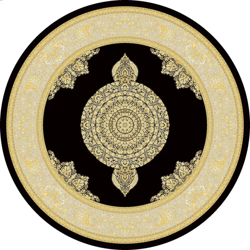 فرش گرد مدرن ابریشم 1600 شانه مشکی