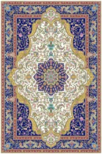 فرش ابریشم ماشینی 1600 شانه کرم سرمه ای