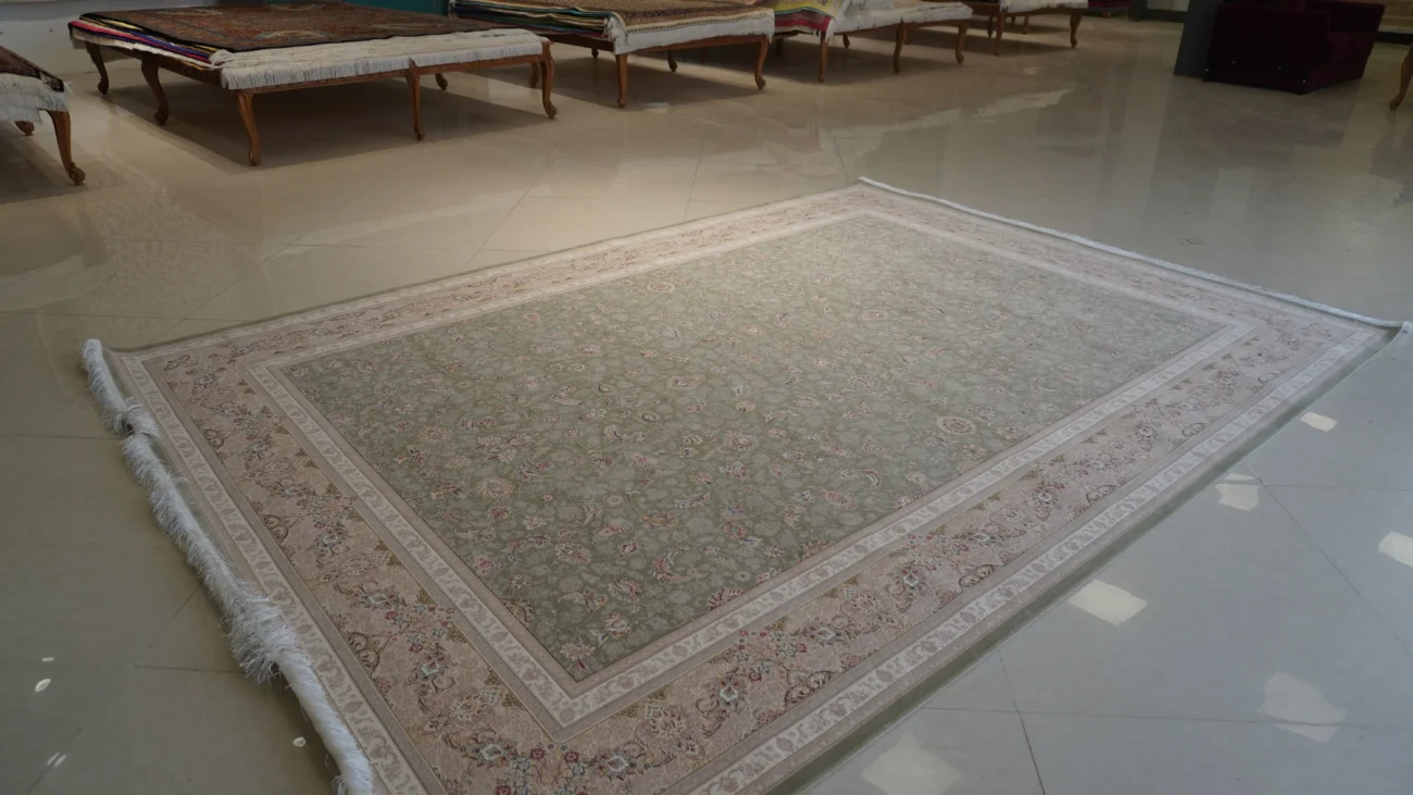 فرش خاطره کویر کاشان طرح لیندا سبز