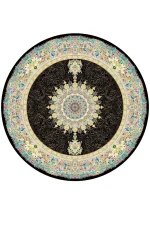 فرش گرد ابریشم ماشینی نقشه اصفهان مشکی