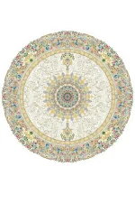 فرش گرد ابریشم ماشینی نقشه اصفهان کرم