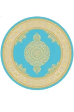 فرش گرد ابریشم ماشینی نقشه ورساچه آبی