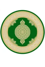 فرش گرد ابریشم ماشینی نقشه ورساچه سبز