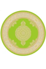 فرش گرد ابریشم ماشینی نقشه ورساچه سبز