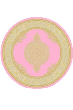 فرش گرد ابریشم ماشینی نقشه ورساچه صورتی