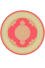 فرش گرد ابریشم ماشینی نقشه ورساچه گلبهی