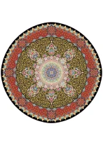 فرش گرد مدرن ابریشم ماشینی 1600 شانه مشکی