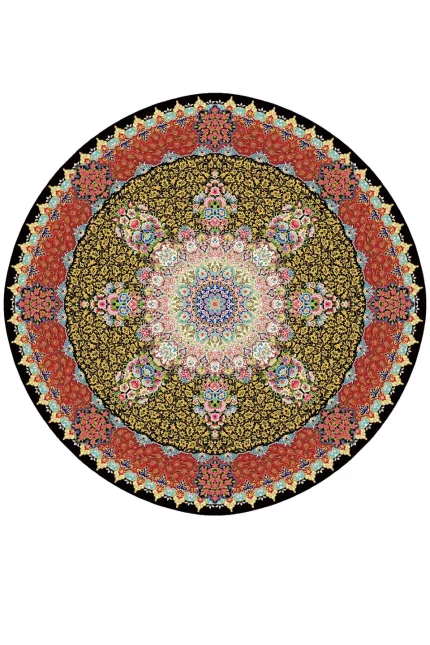 فرش گرد مدرن ابریشم ماشینی 1600 شانه مشکی