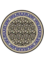 فرش گرد ابریشم ماشینی طرح افشان بدون ترنج زمینه مشکی