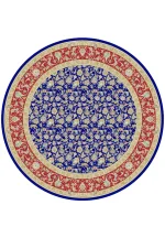 فرش گرد ابریشم ماشینی طرح افشان بدون ترنج زمینه سرمه ای